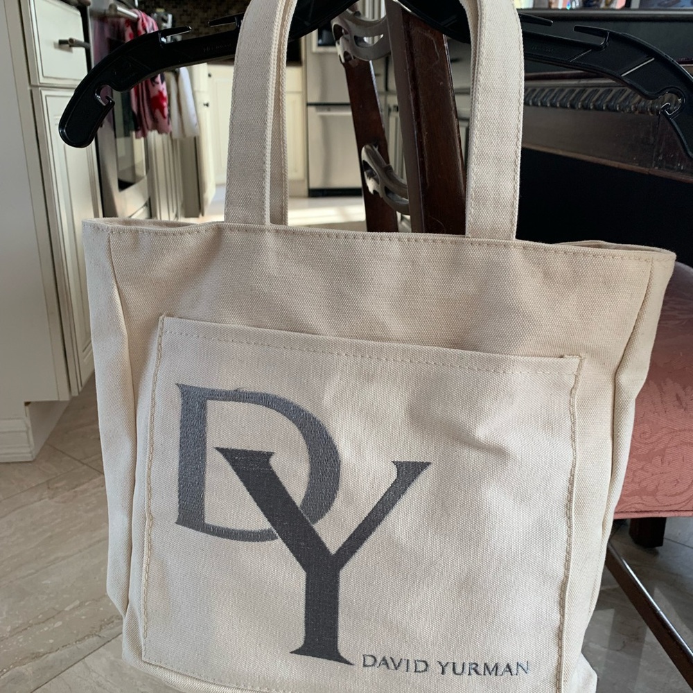 David Yurman Cream Canvas Tote with Gray Logo